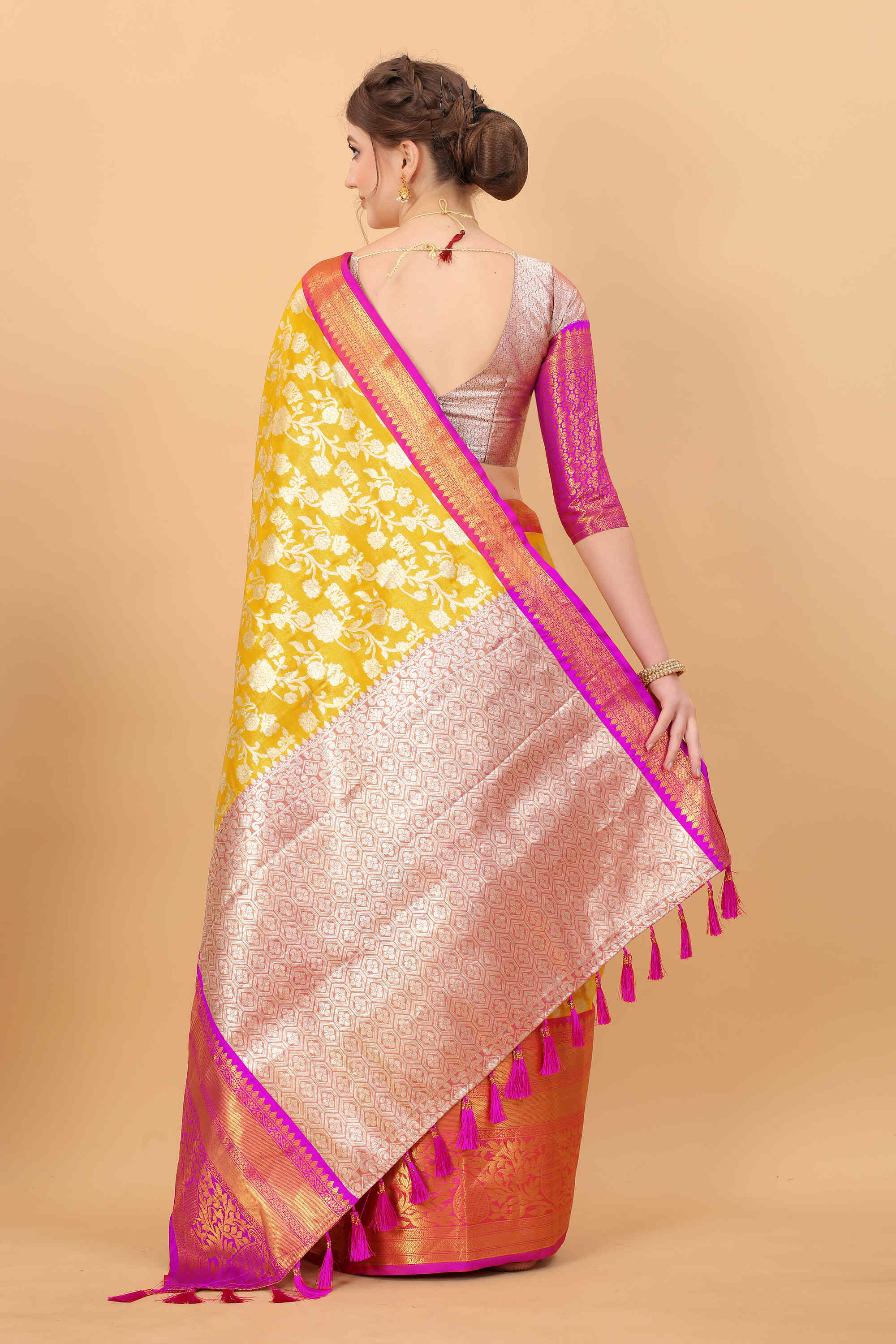 Yellow Soft kanjivarm Silk Saree Zari Wooven  Pallu Zari weawing With Blouse Piece