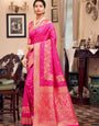 Dark pink Soft Kanjivaram Silk Woven Zari Saree