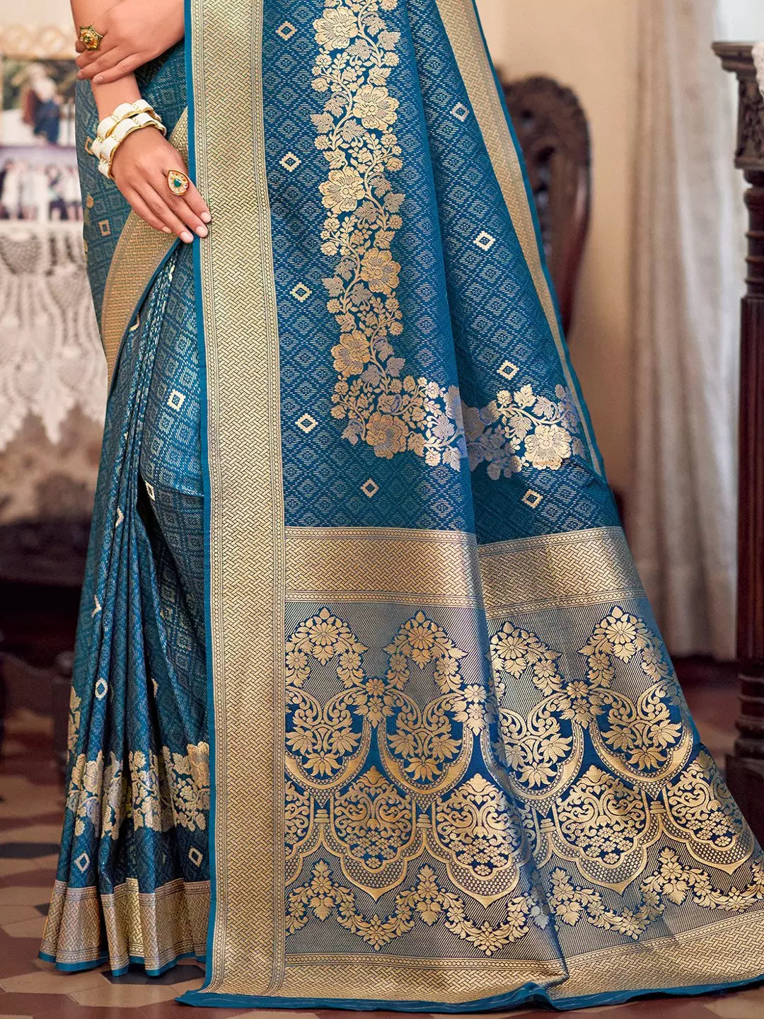 Octane Blue Soft Kanjivaram Silk Woven Zari Saree