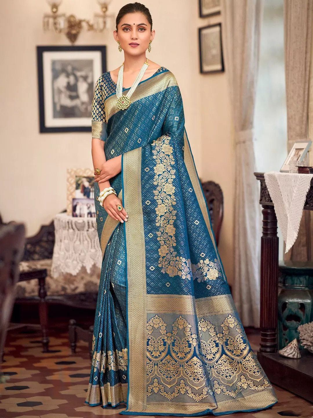 Octane Blue Soft Kanjivaram Silk Woven Zari Saree