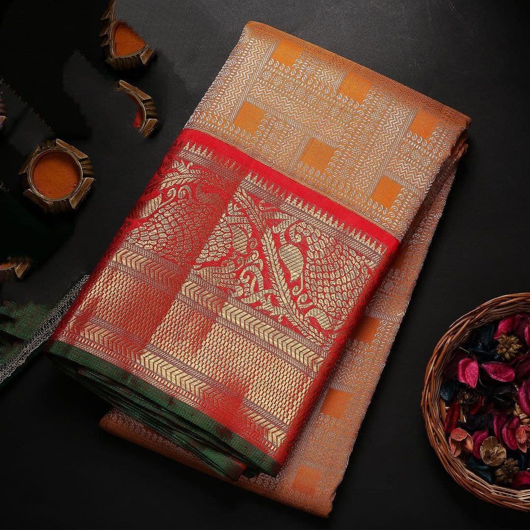 Orange Soft Banarasi Silk Saree With Two Attractive Blouse Piece