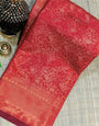 Red Soft Banarasi Silk Saree With Serendipity Blouse Piece