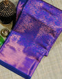Navy Blue Soft Banarasi Silk Saree With Imaginative Blouse Piece