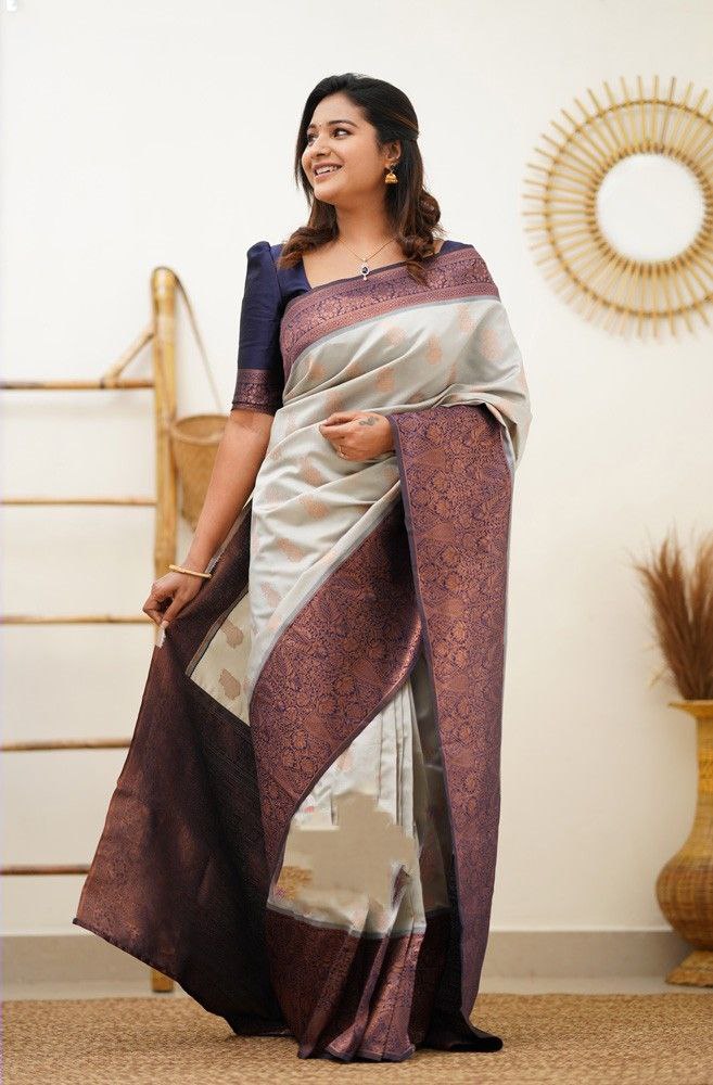 Beige Soft Silk Saree With Stylish Blouse Piece