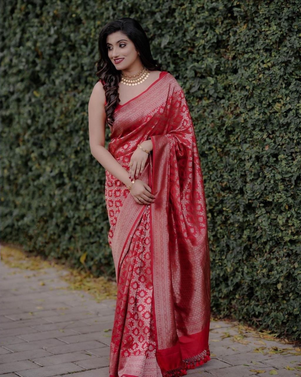 Red Soft Banarasi Silk Saree With Arresting Blouse Piece