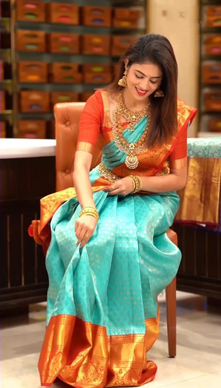 Turquoise Soft Silk Saree with Propinquity Blouse Piece