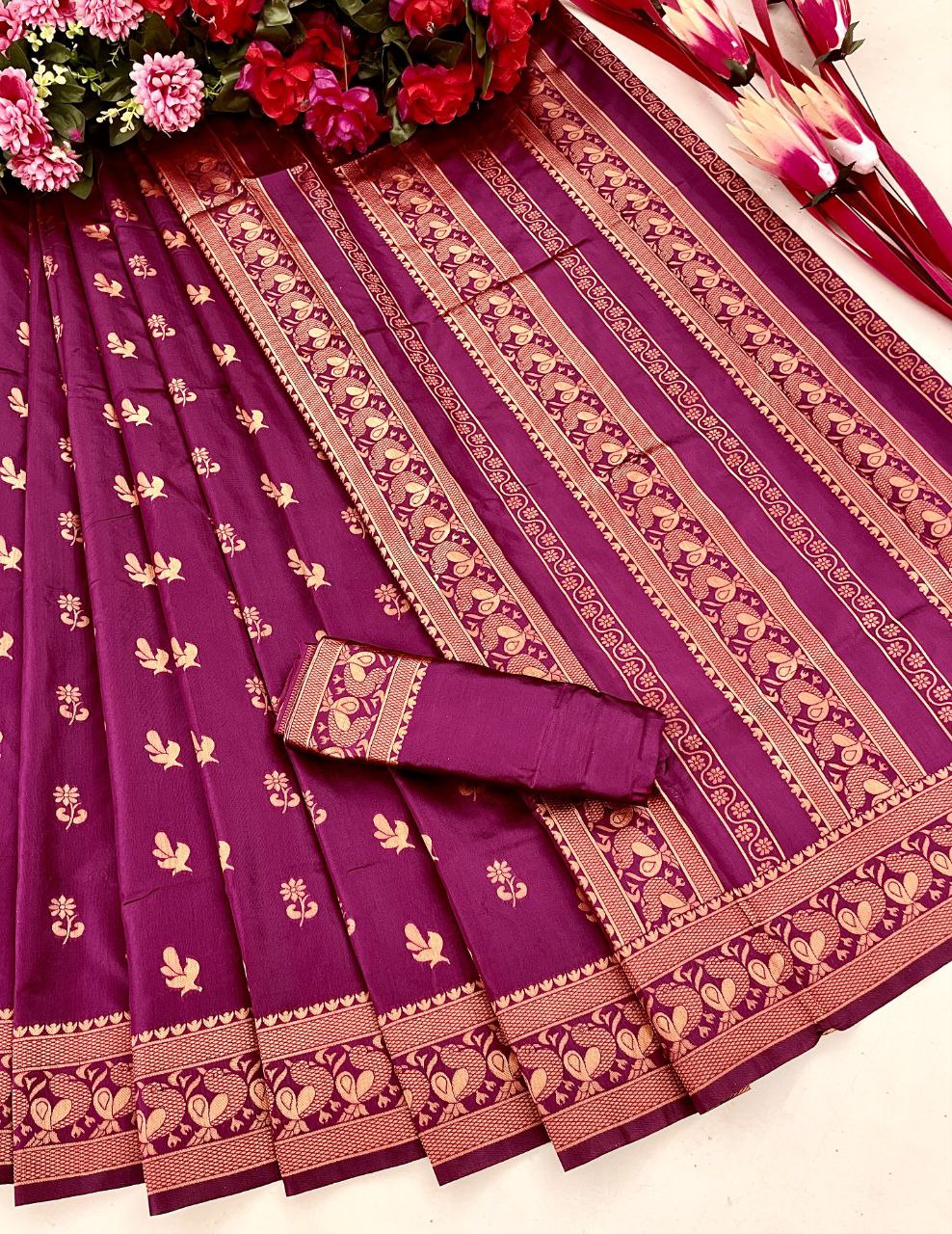 Purple Soft Silk Saree With Angelic Blouse Piece