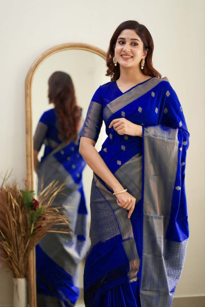 Blue Soft Silk Saree With Surreptitious Blouse Piece