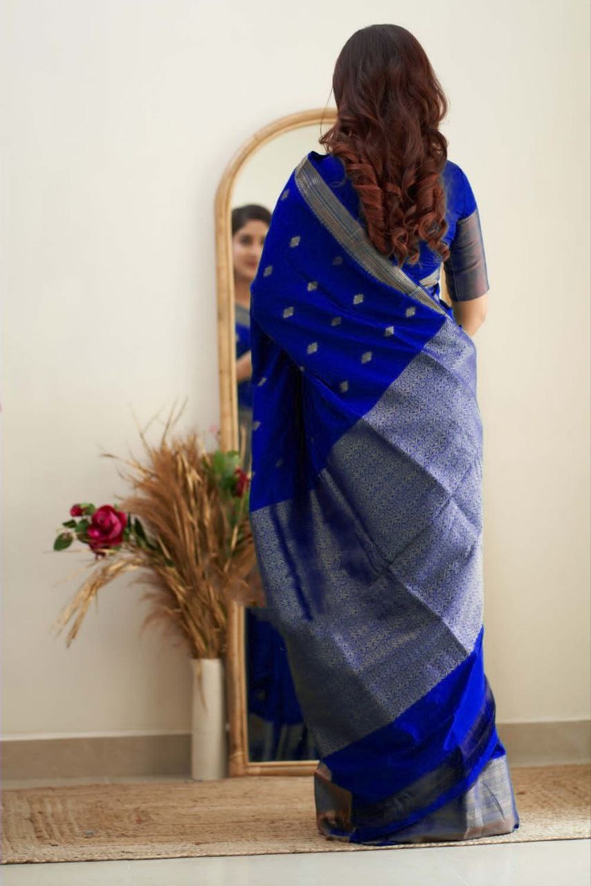 Blue Soft Silk Saree With Surreptitious Blouse Piece