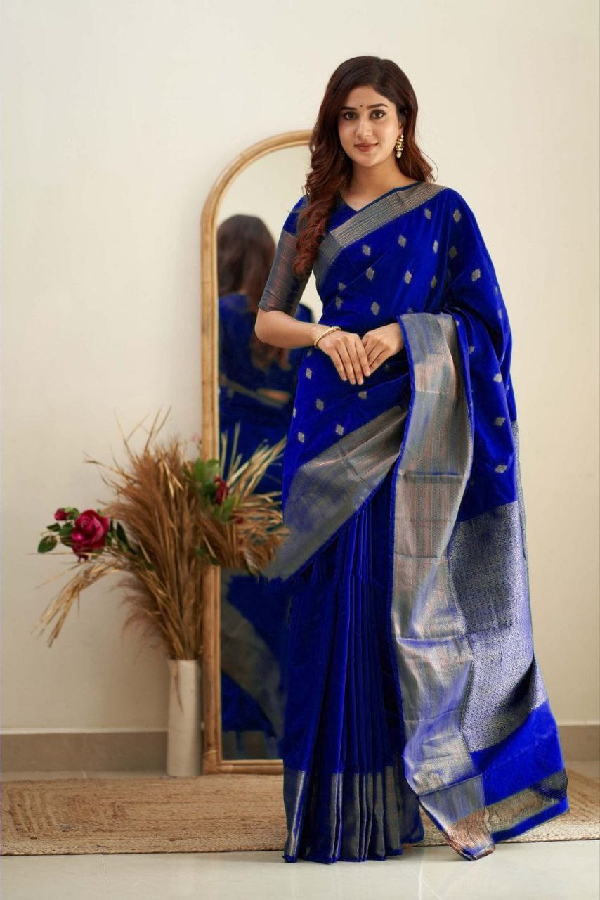 Blue Soft Silk Saree With Surreptitious Blouse Piece