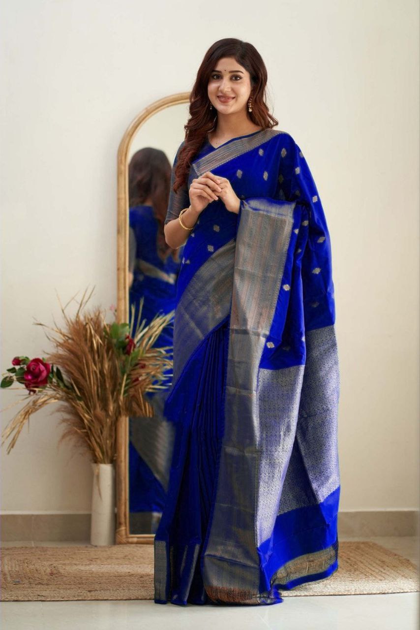 Blue Soft Silk Saree With Surreptitious Blouse Piece