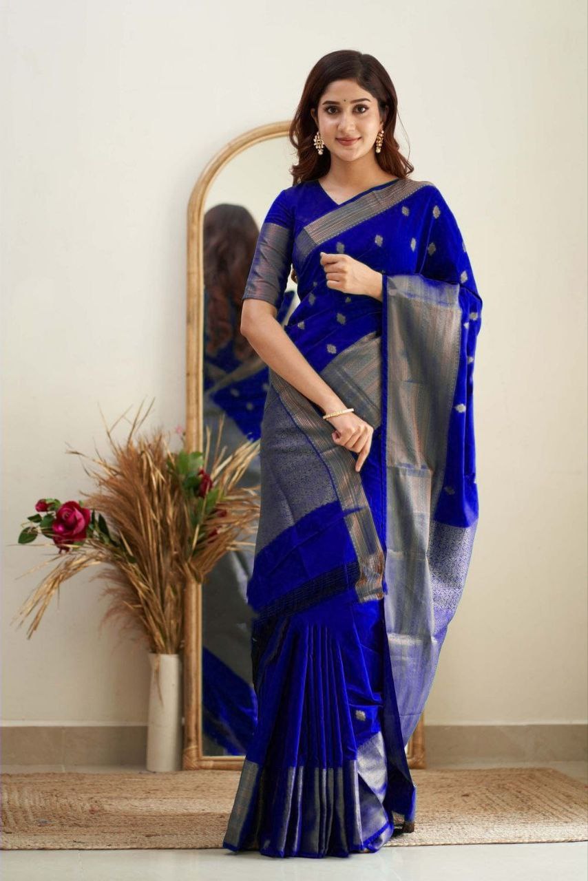 Blue Soft Silk Saree With Surreptitious Blouse Piece