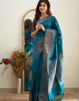 Firozi Soft Silk Saree With Surreptitious Blouse Piece