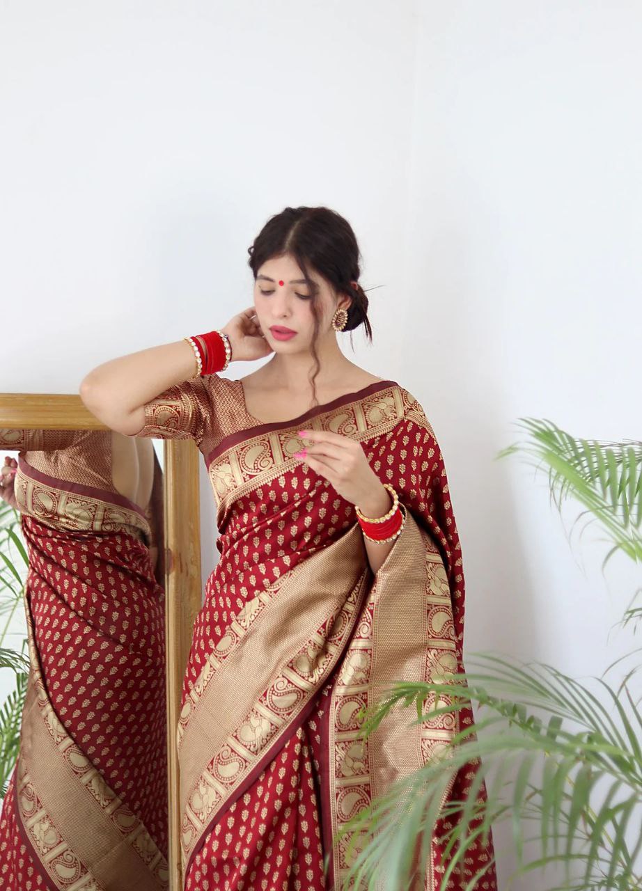 Maroon Soft Silk Saree With Blouse Piece