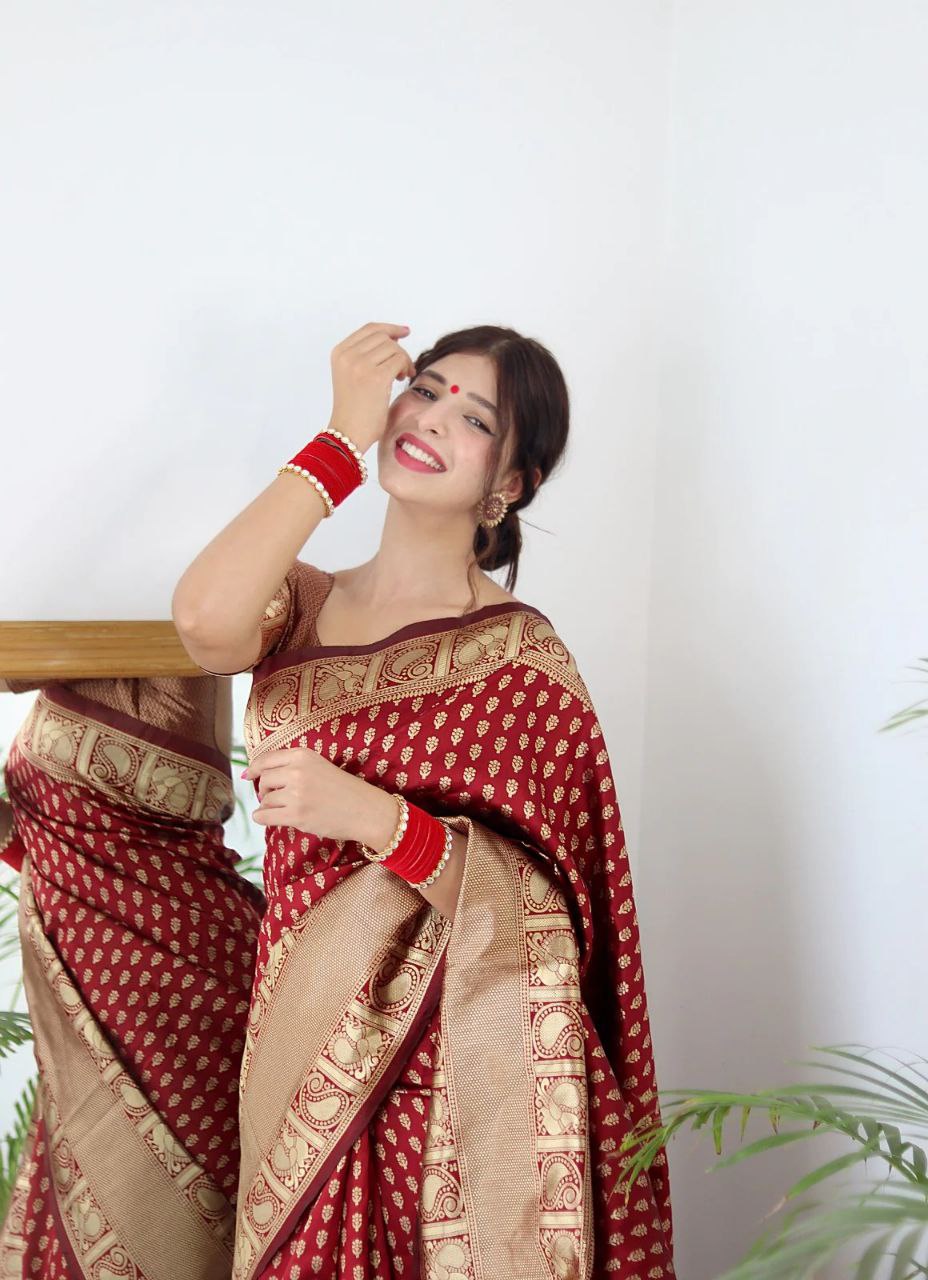 Maroon Soft Silk Saree With Blouse Piece