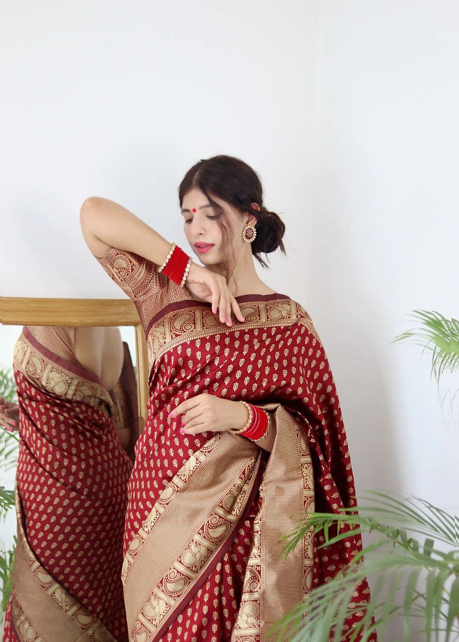 Maroon Soft Silk Saree With Blouse Piece