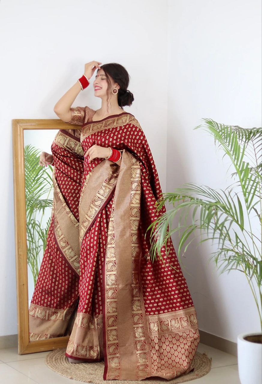 Maroon Soft Silk Saree With Blouse Piece