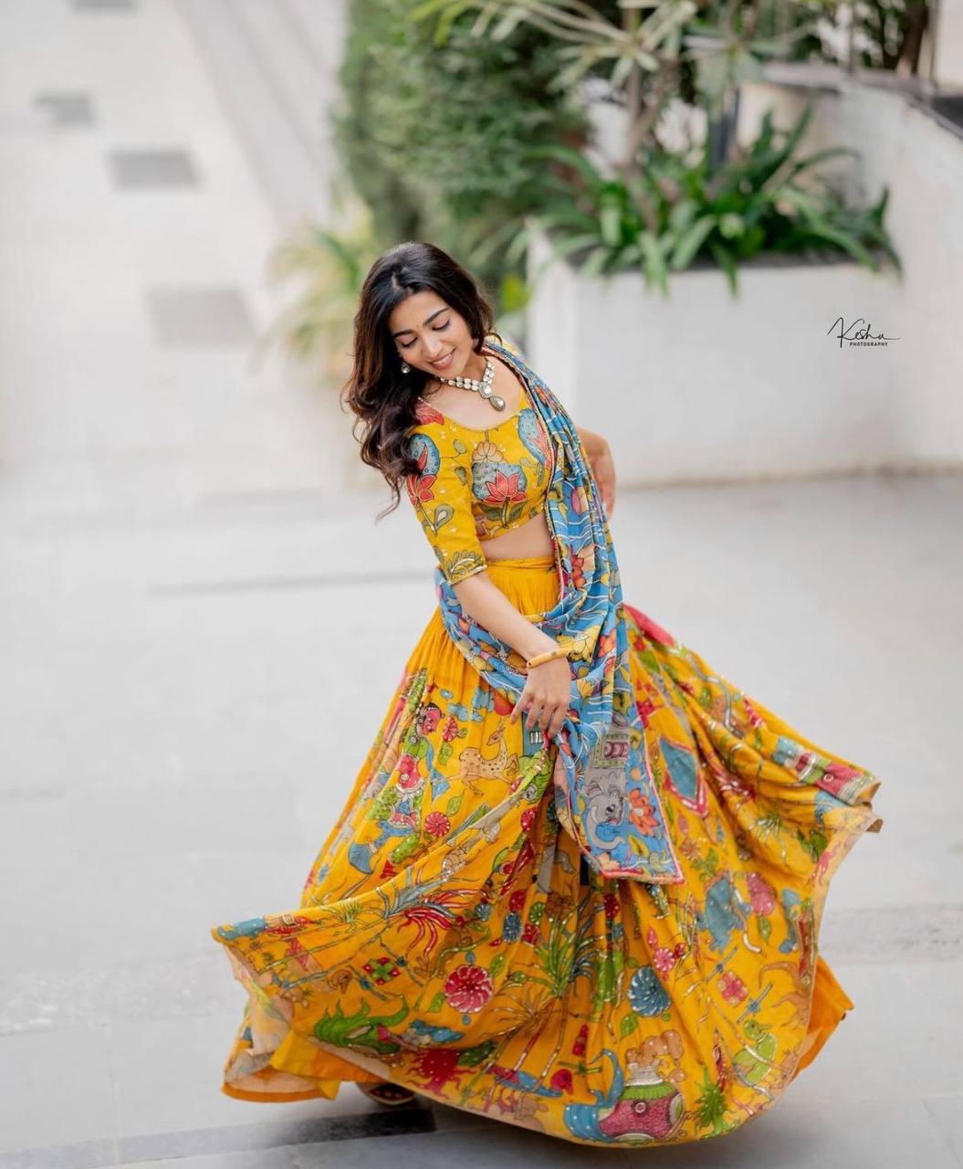 Yellow  Kalamkari Print  Lehenga Choli