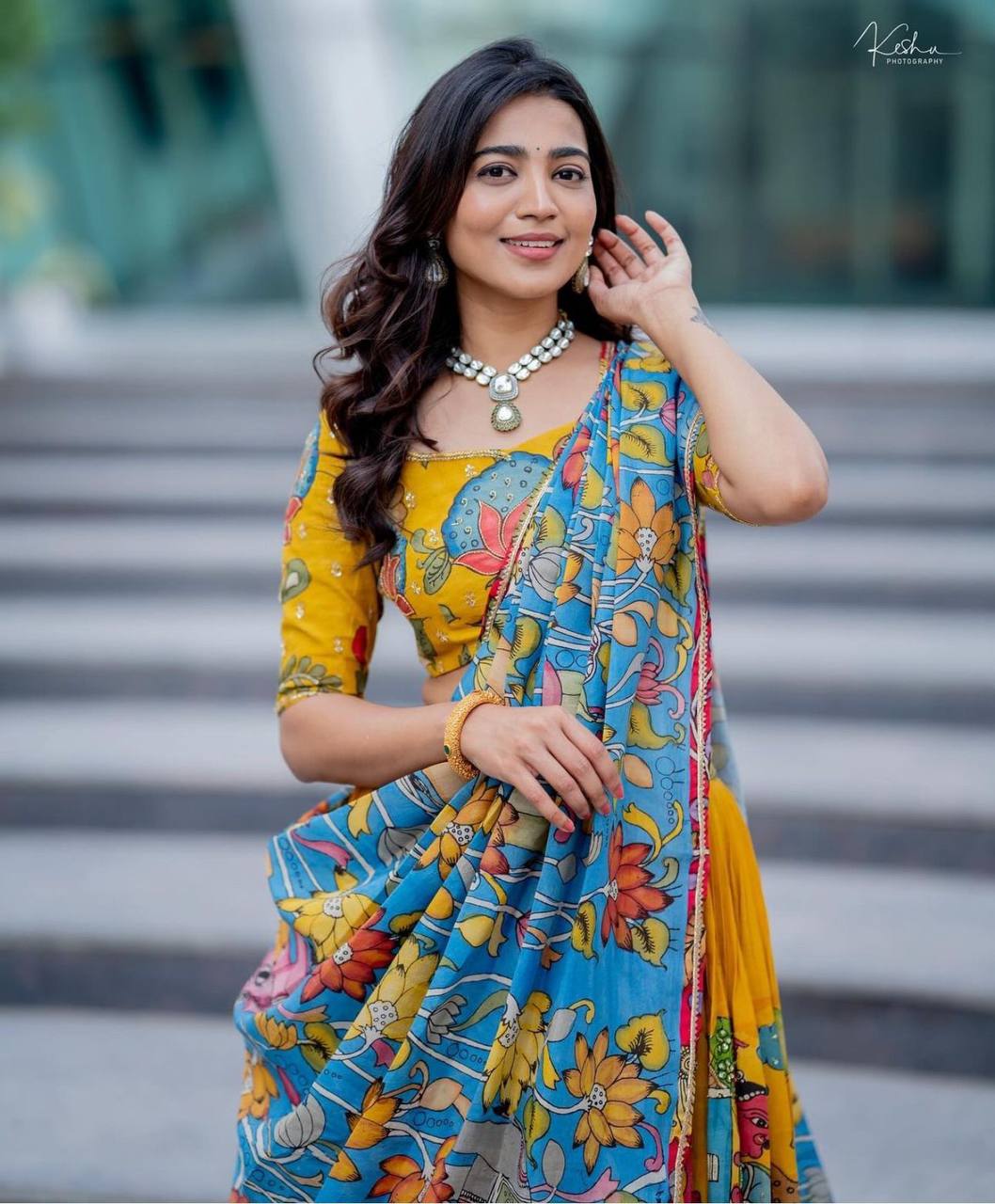 Yellow  Kalamkari Print  Lehenga Choli