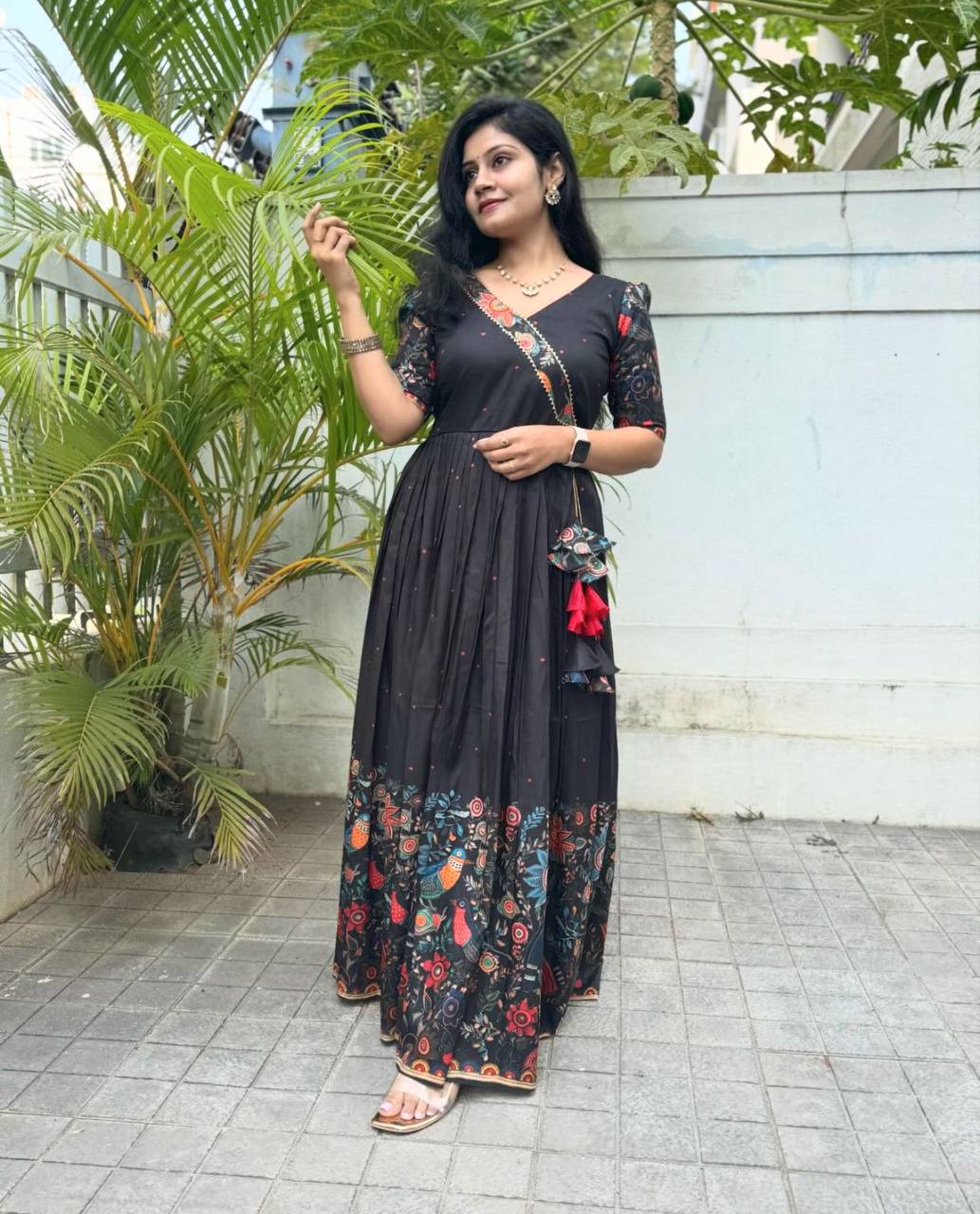 Black Beautiful Digital Printed Kalamkari Gown