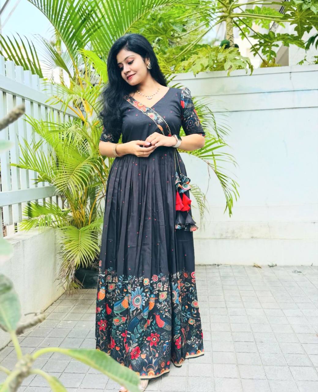 Black Beautiful Digital Printed Kalamkari Gown