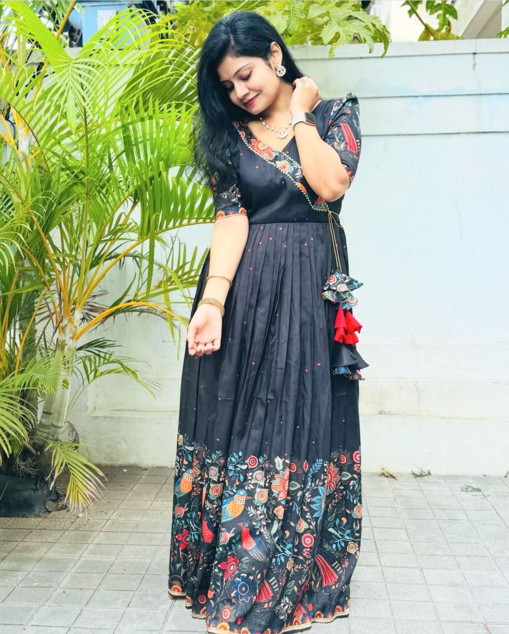 Black Beautiful Digital Printed Kalamkari Gown