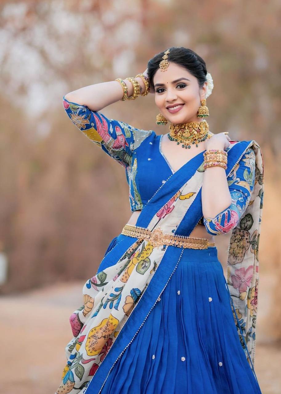 Blue  Kalamkari Printed Lehenga Choli