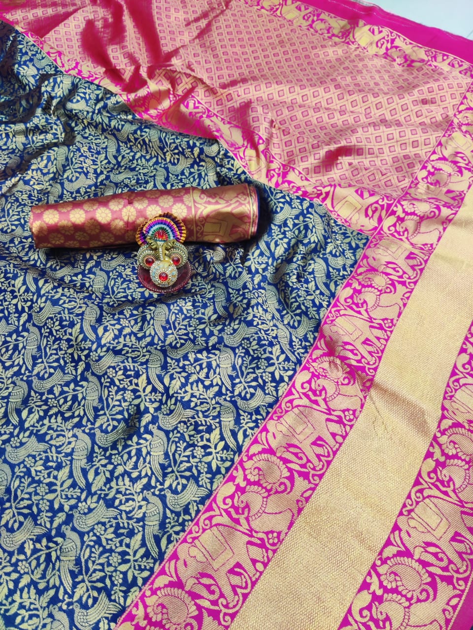 Navy Blue Soft Silk Saree With Excellent Blouse Piece