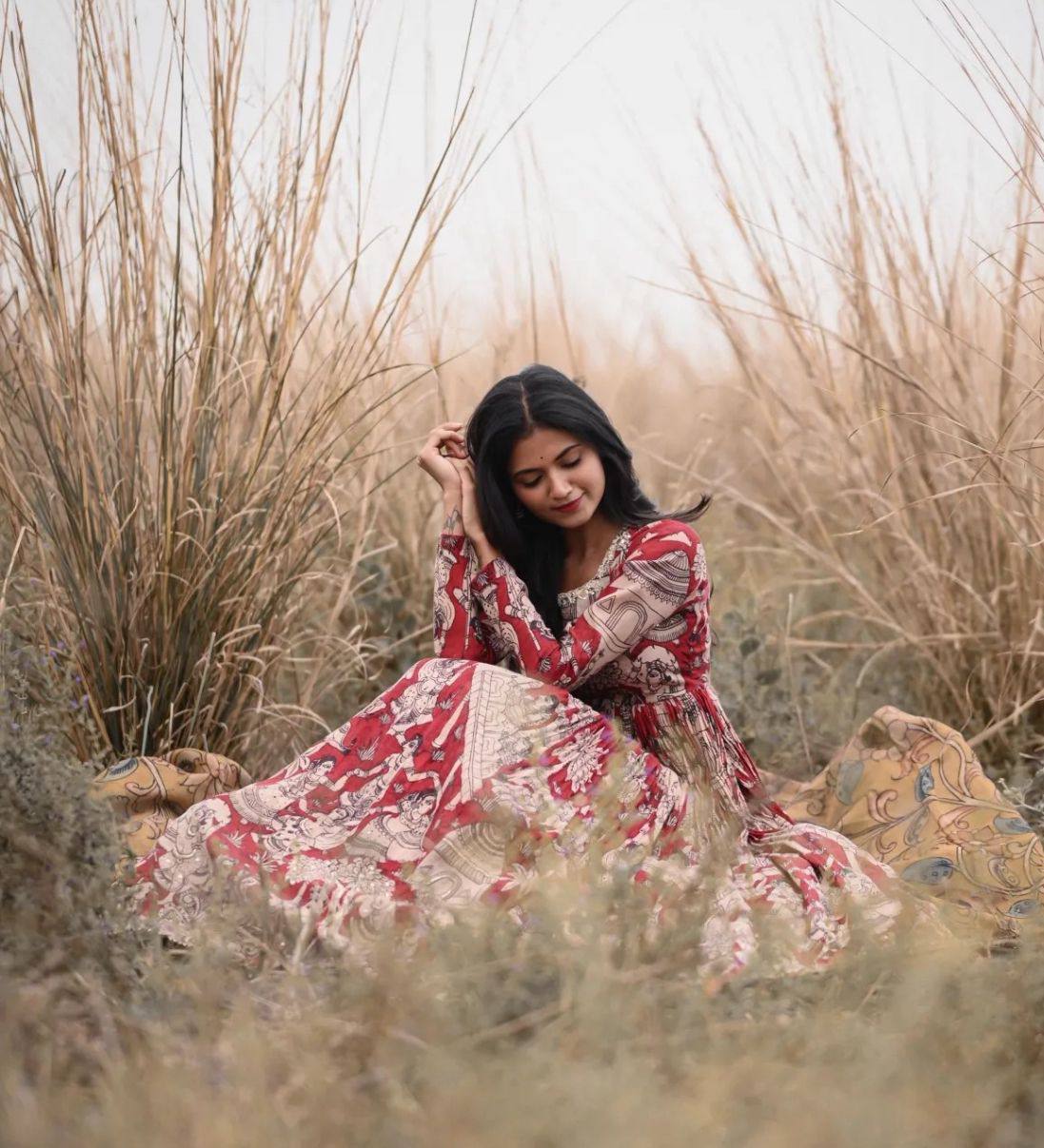 Red Beautiful Digital Printed Kalamkari Gown