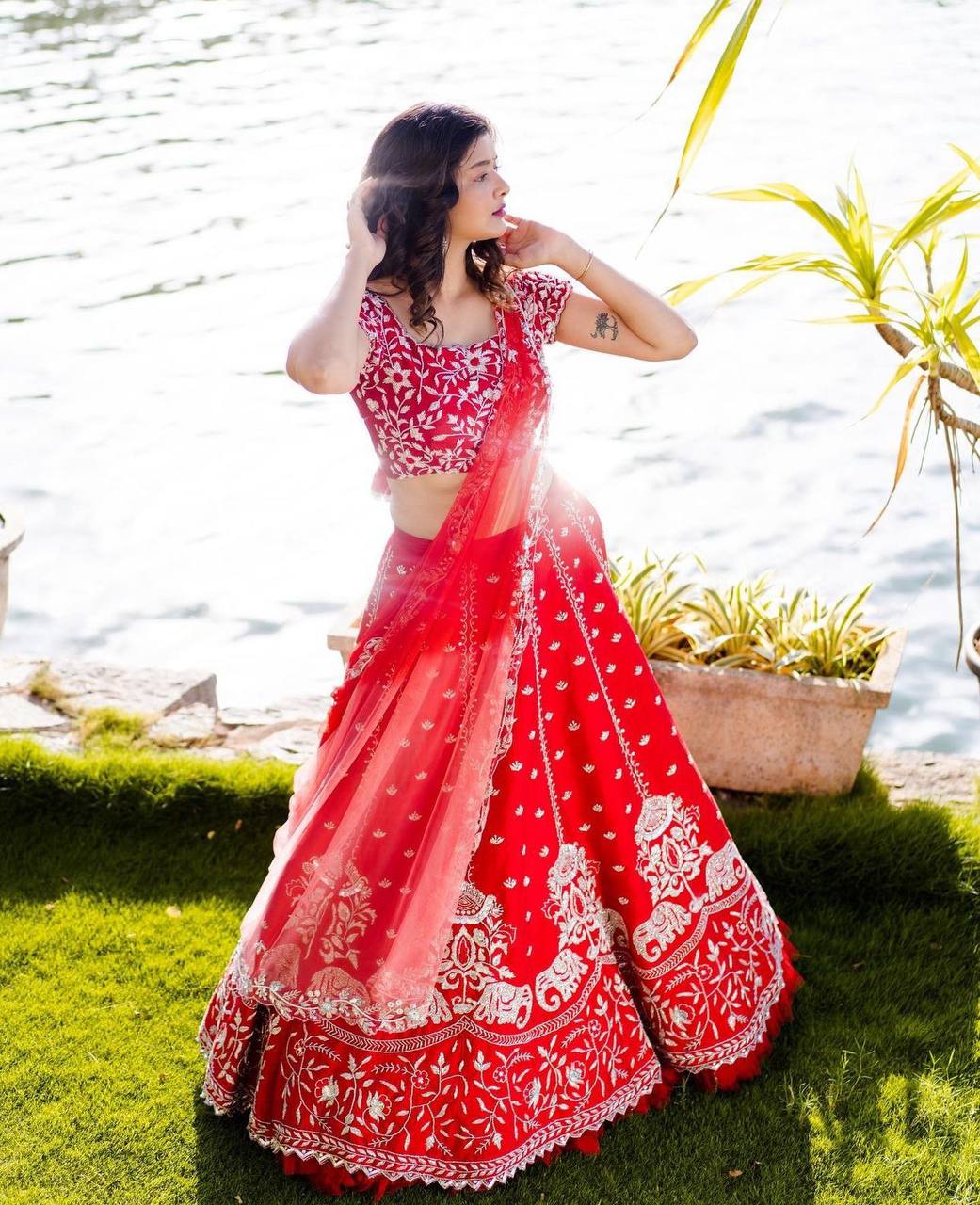 Red Embroidered  Georgette Lehenga Choli