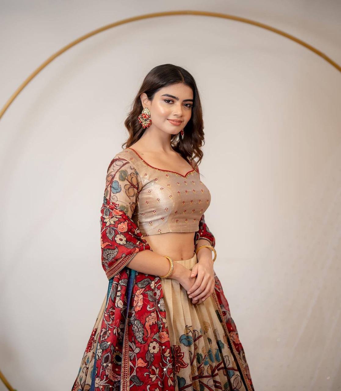 Grey Chinon Kalamkari Printed Work Lehenga Choli