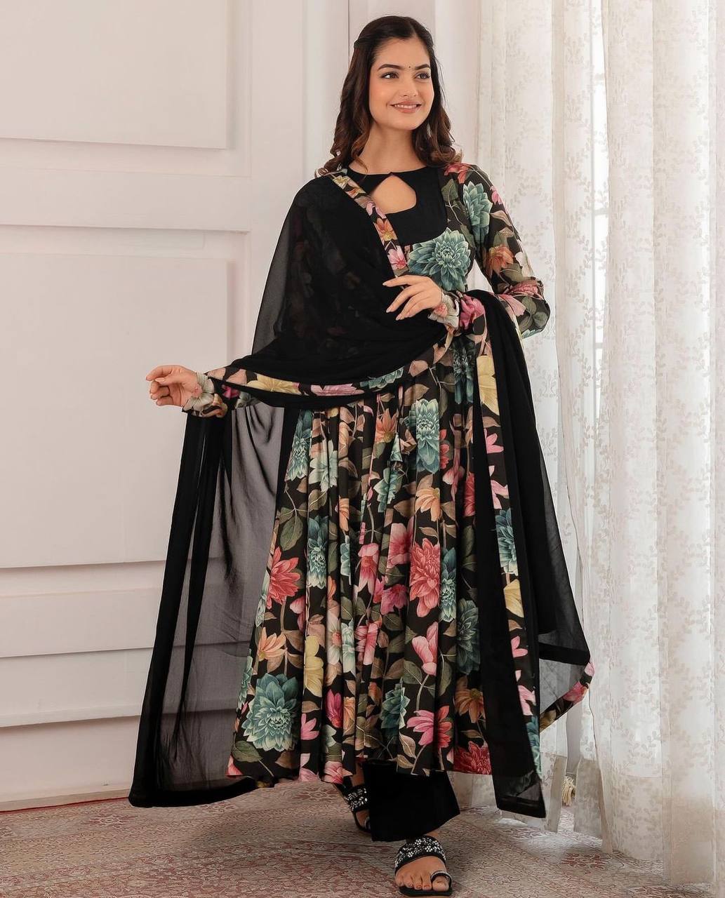 Black Digital Printed Kalamkari Gown