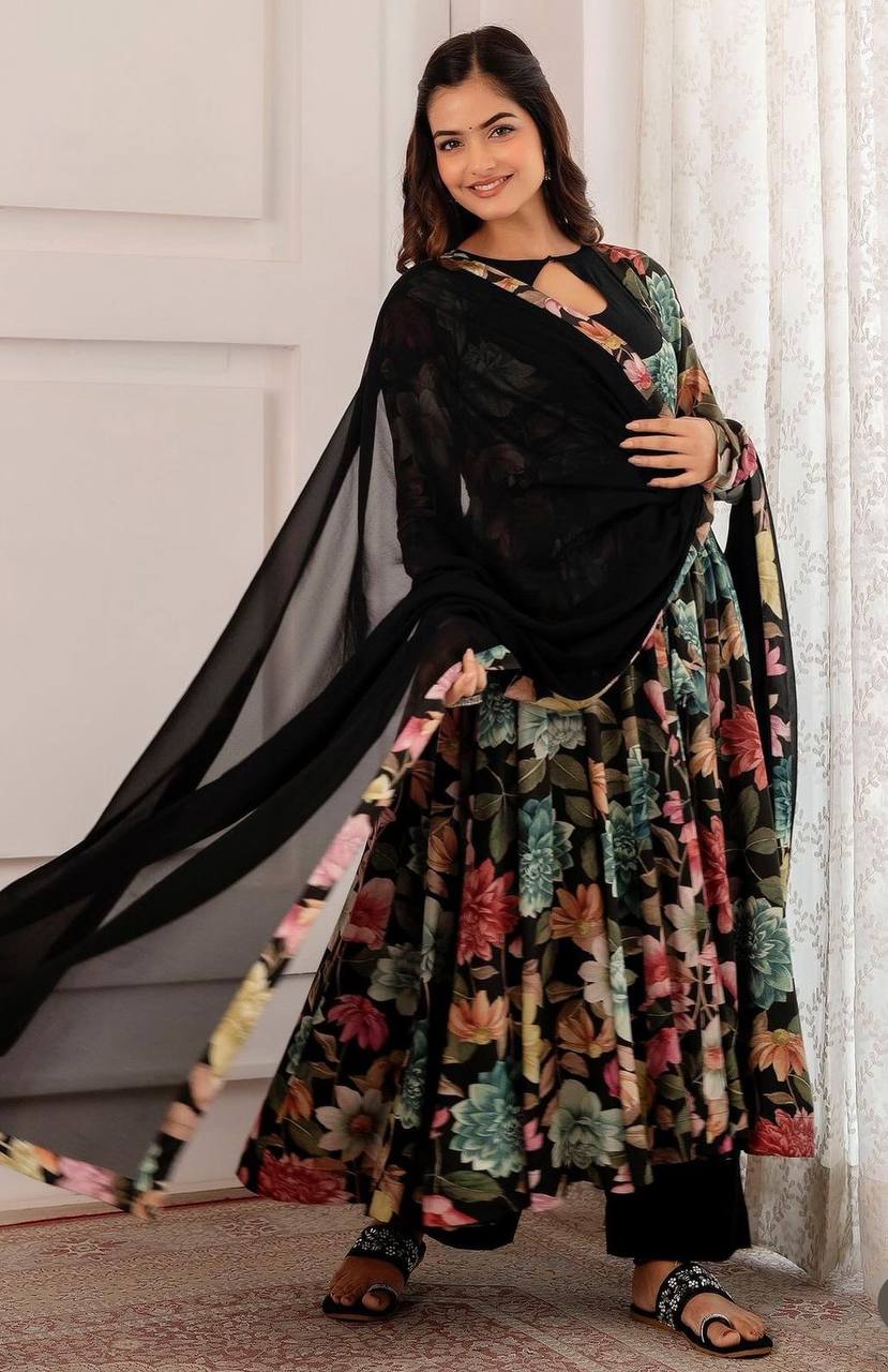 Black Digital Printed Kalamkari Gown