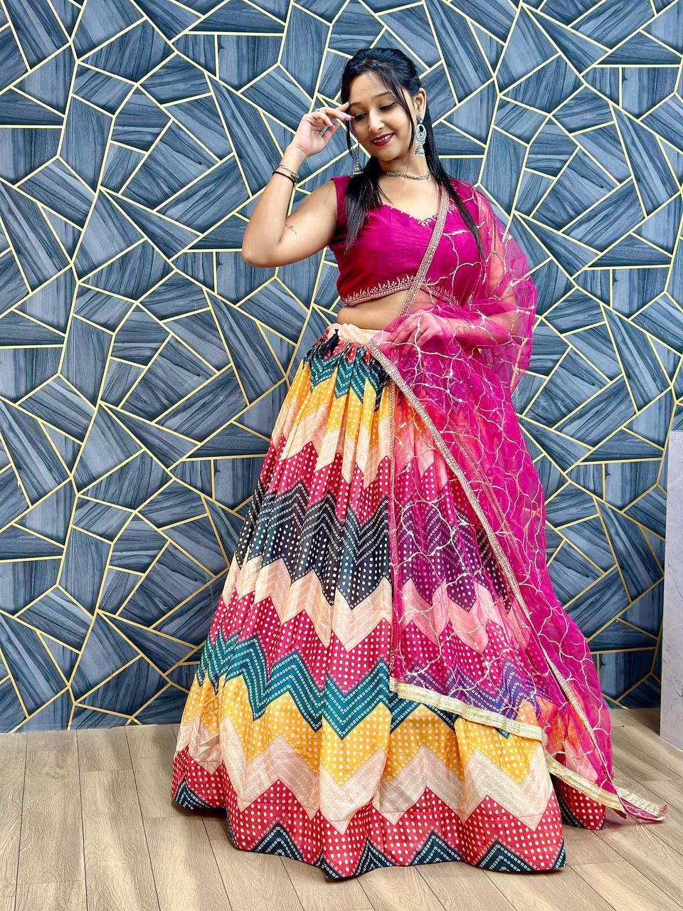 Embroidered  Lehenga Choli Set with Digital Print