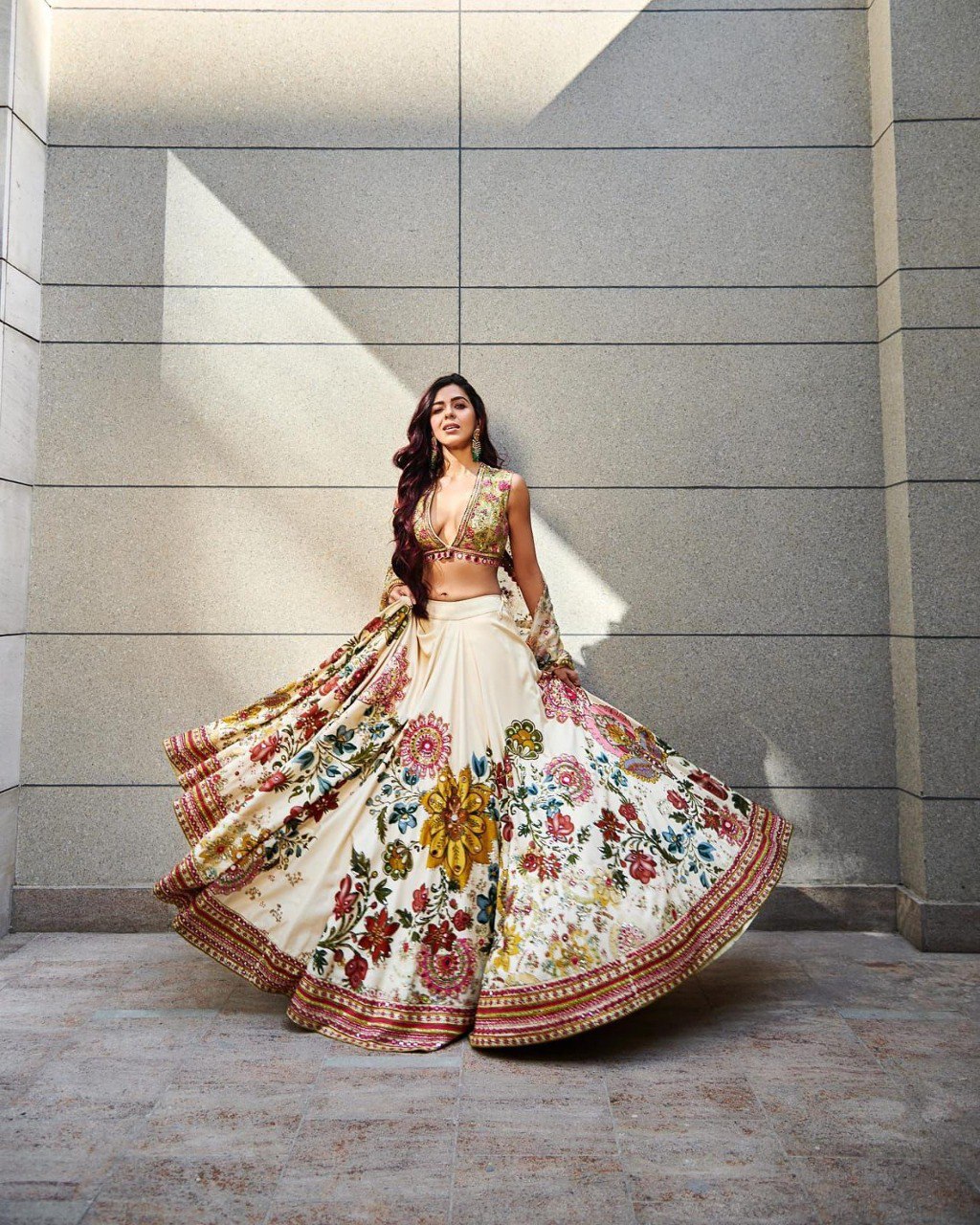 Cream LENGHA CHOLI WITH REAL MIRROR WORK AND ATTACHED DUPATTA