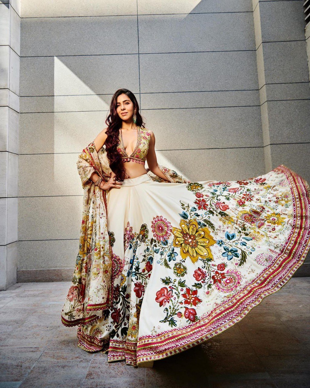 Cream LENGHA CHOLI WITH REAL MIRROR WORK AND ATTACHED DUPATTA