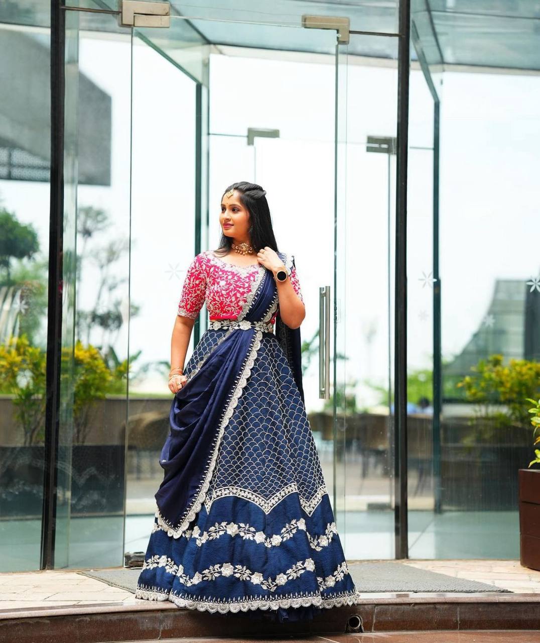 Wedding Wear Blue Colour Lehenga Choli in Embroidery Work