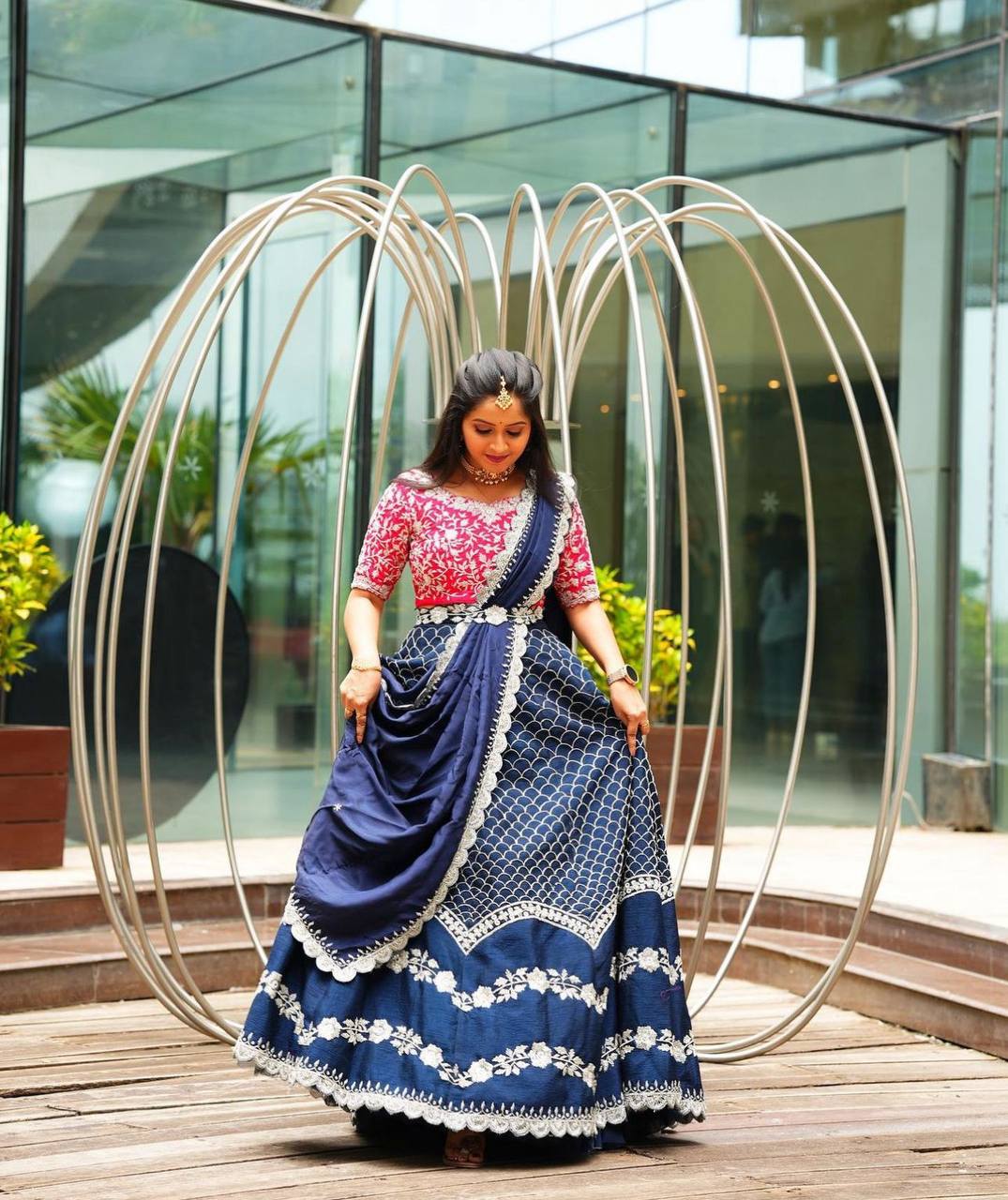 Wedding Wear Blue Colour Lehenga Choli in Embroidery Work