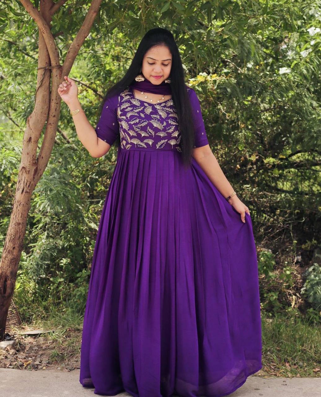 Violet Georgette Embroidered Anarkali Gown