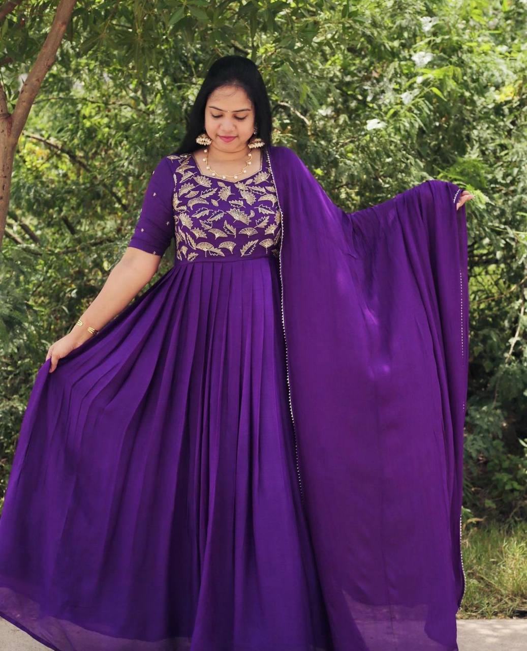 Violet Georgette Embroidered Anarkali Gown