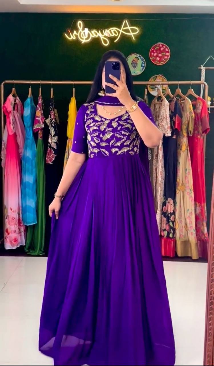 Violet Georgette Embroidered Anarkali Gown