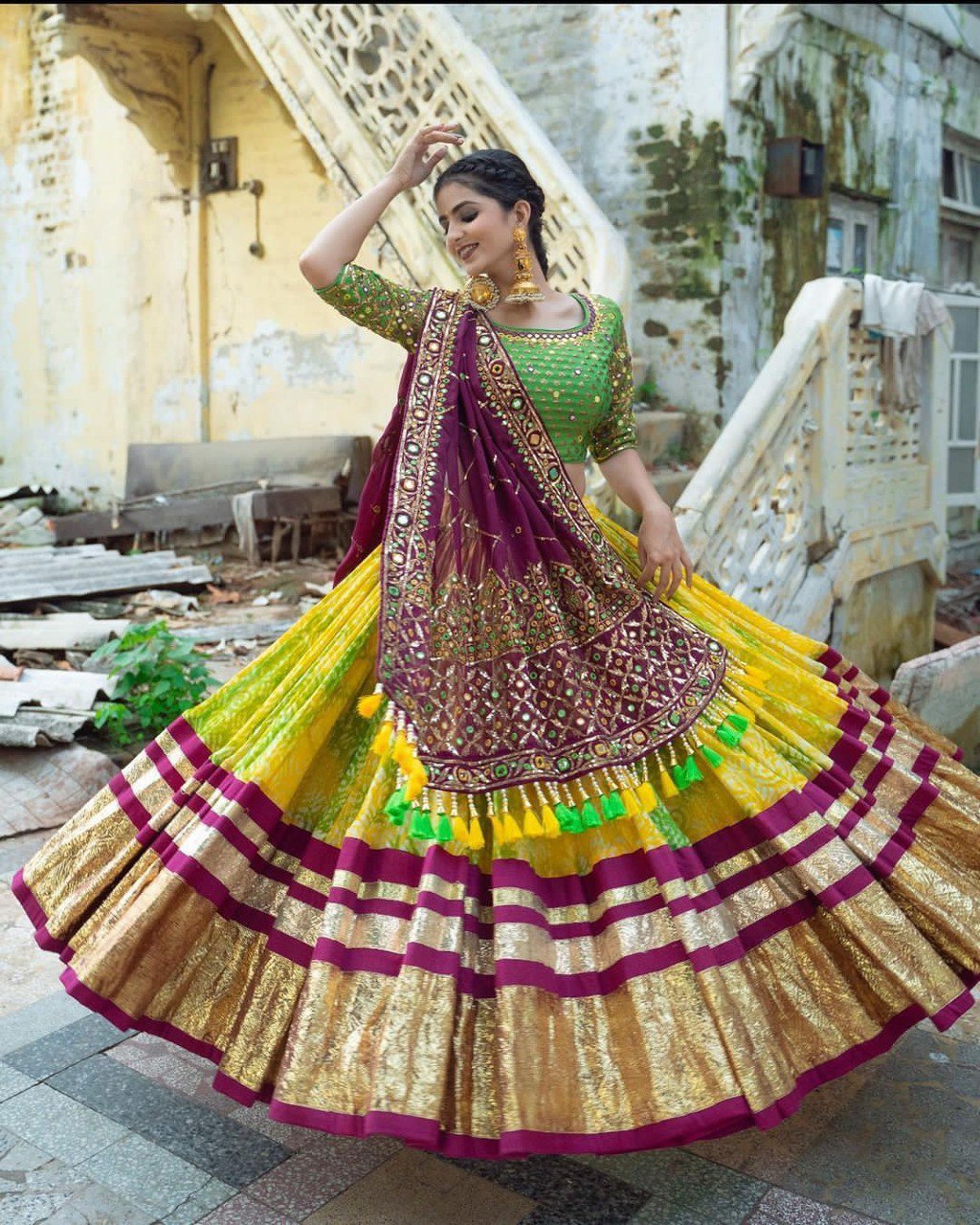 Buy VM TEJANI Women Yellow, Green Embellished Net Lehenga Choli Set With  Dupatta Online at Best Prices in India - JioMart.