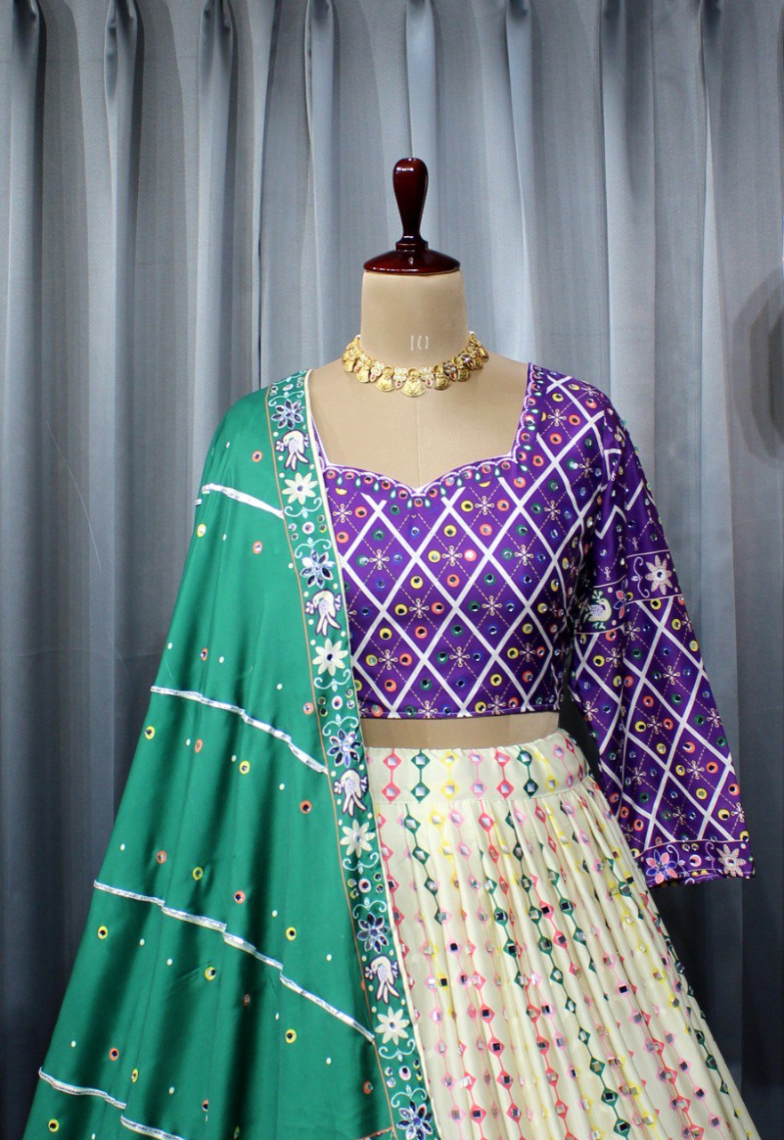 OFFWHITE LENGHA CHOLI WITH REAL MIRROR WORK AND ATTACHED DUPATTA