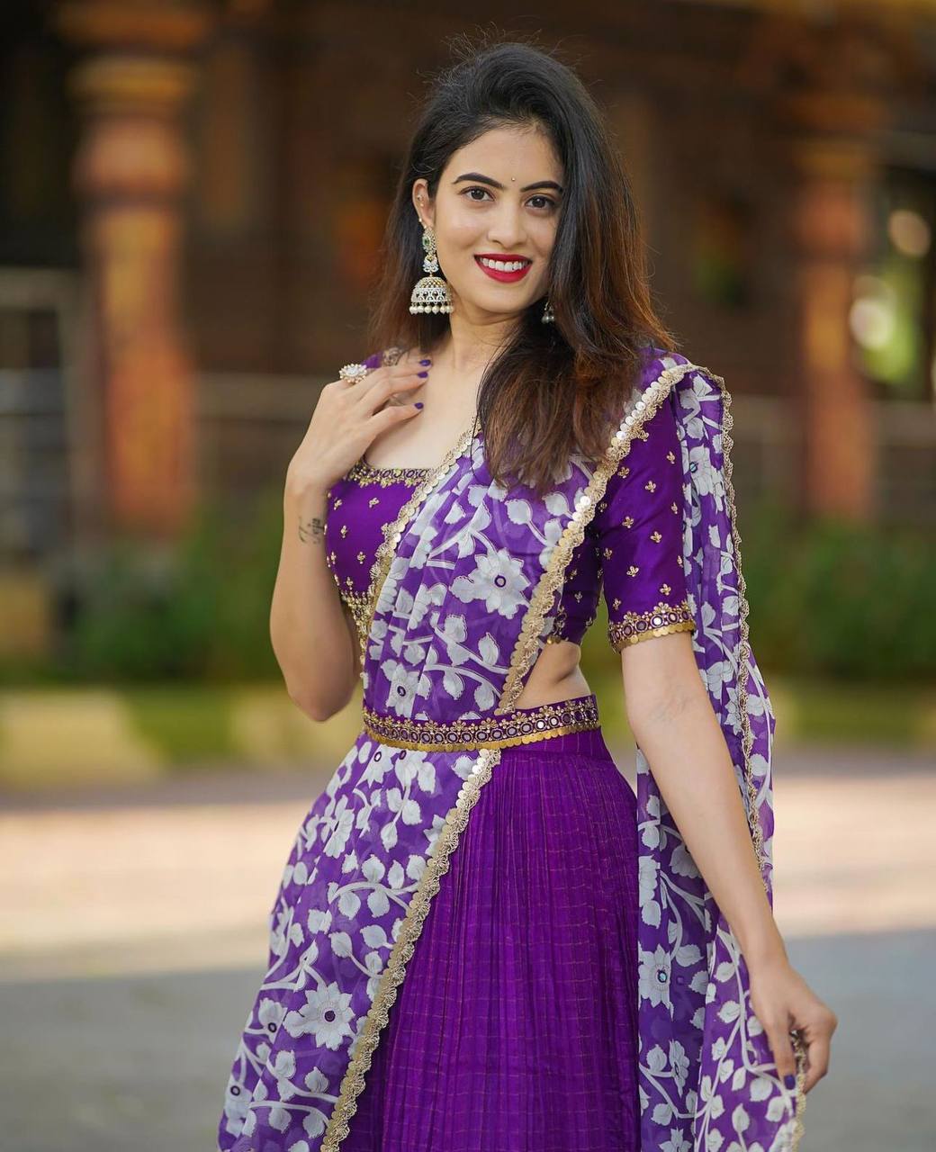 Purple Embroidery work jacquard Viving  lehenga choli