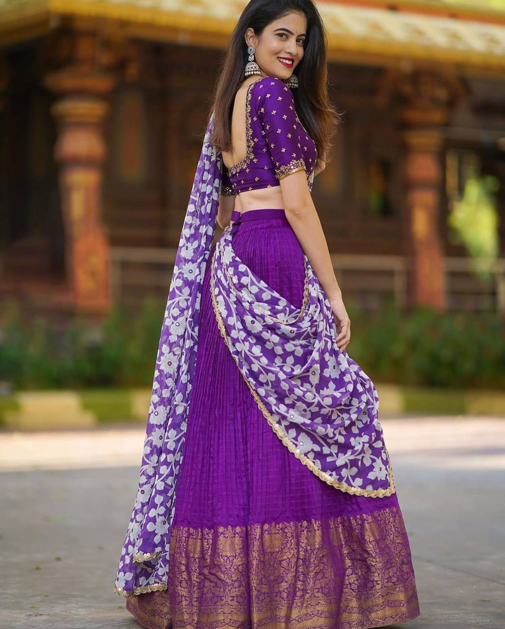 Purple Embroidery work jacquard Viving  lehenga choli