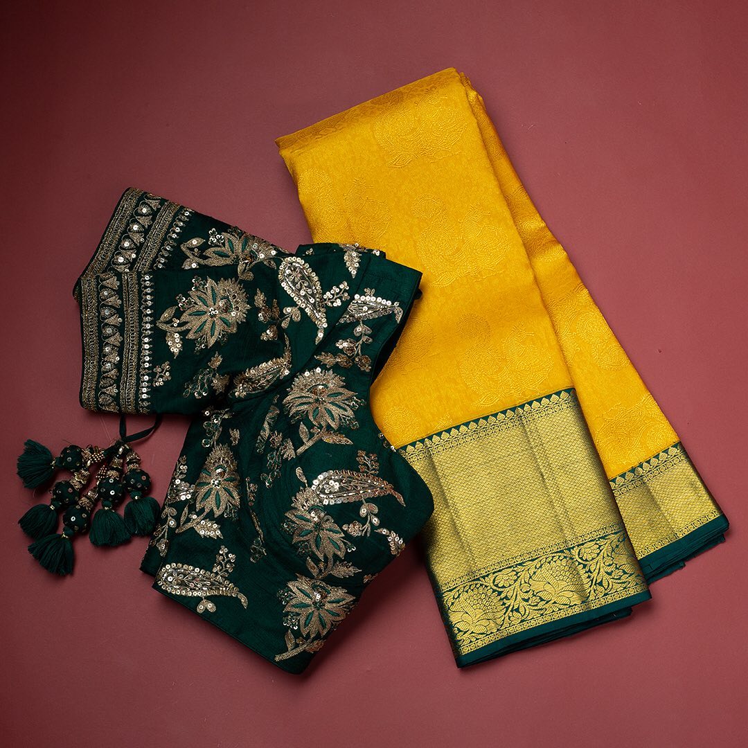 Yellow Soft Banarasi Silk Saree With Flattering Blouse Piece